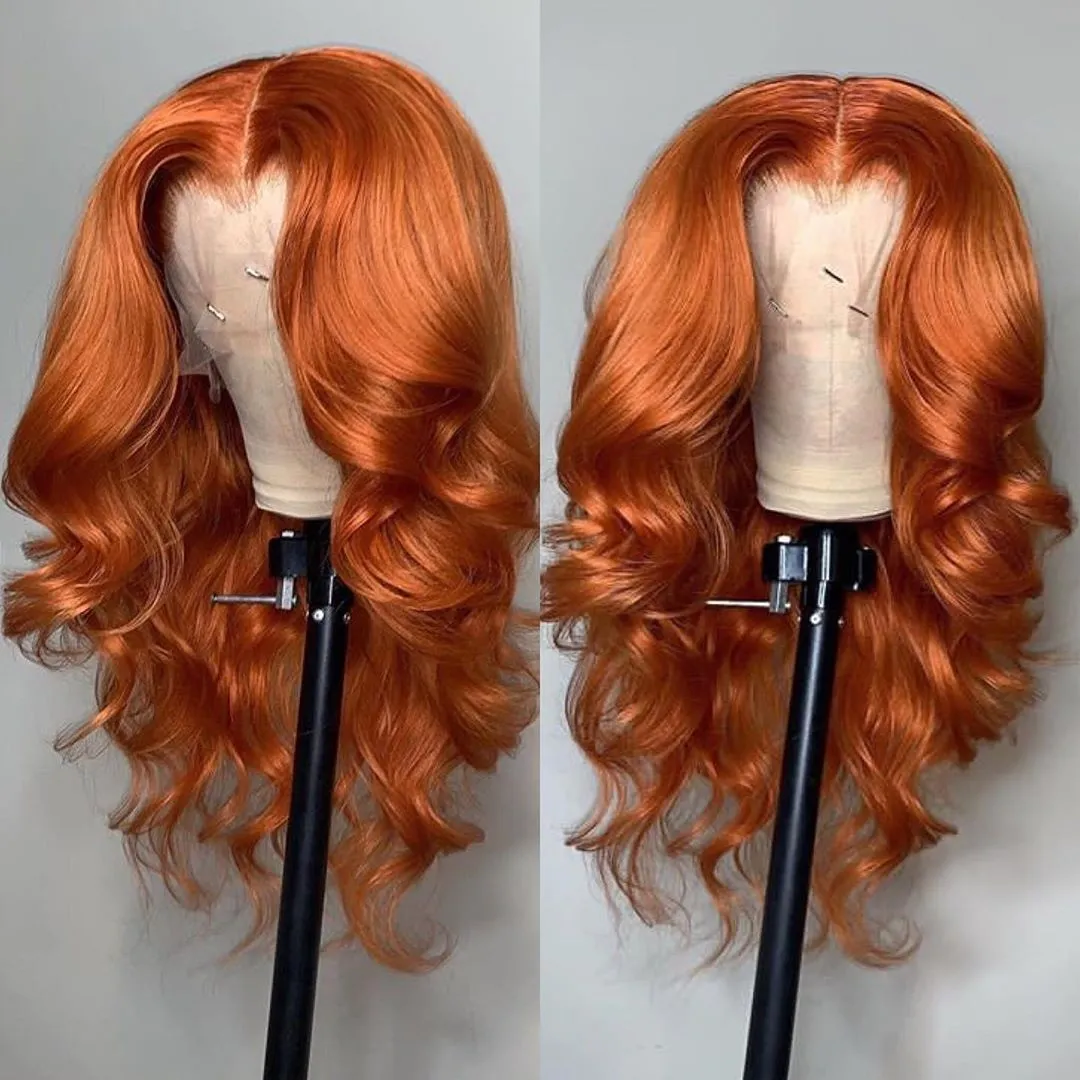 26Inch 180% Density Glueless Body Wave Orange Ginger 13x4Lace Frontal Synthetic Hair Wig For Women Preplucked Heat Resistantfactory direct