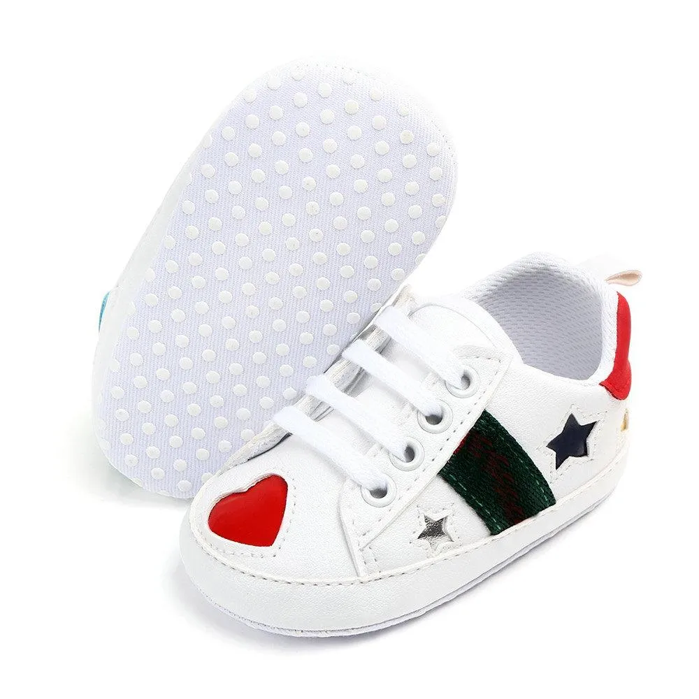 Baby Shoes Newborn Boys Girls Heart Star First Walkers Crib Shoes Kids Lace Up PU Sneakers Prewalker Sneakers