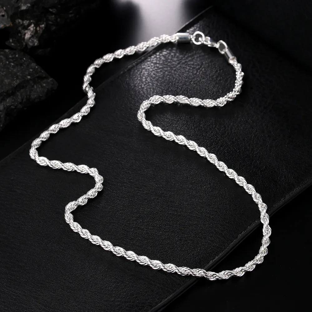 925 Sterling Silver ed Corde Chaîne Collier 16 18 20 22 24 Pouce 4mm Pour Femmes Homme De Mode De Mariage Charme Jewelry266q