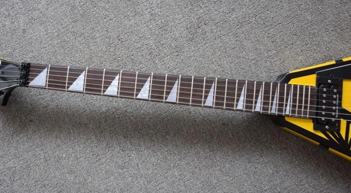 Flying V Electric Guitar - Black & Yellow Stripe, Floyd Rose