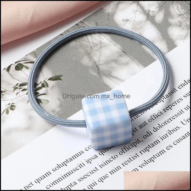 Hair Accessories Square Grid Elastic Bands Scrunchie Girls Women Ponytail Ornaments Color Rubber Band Headband