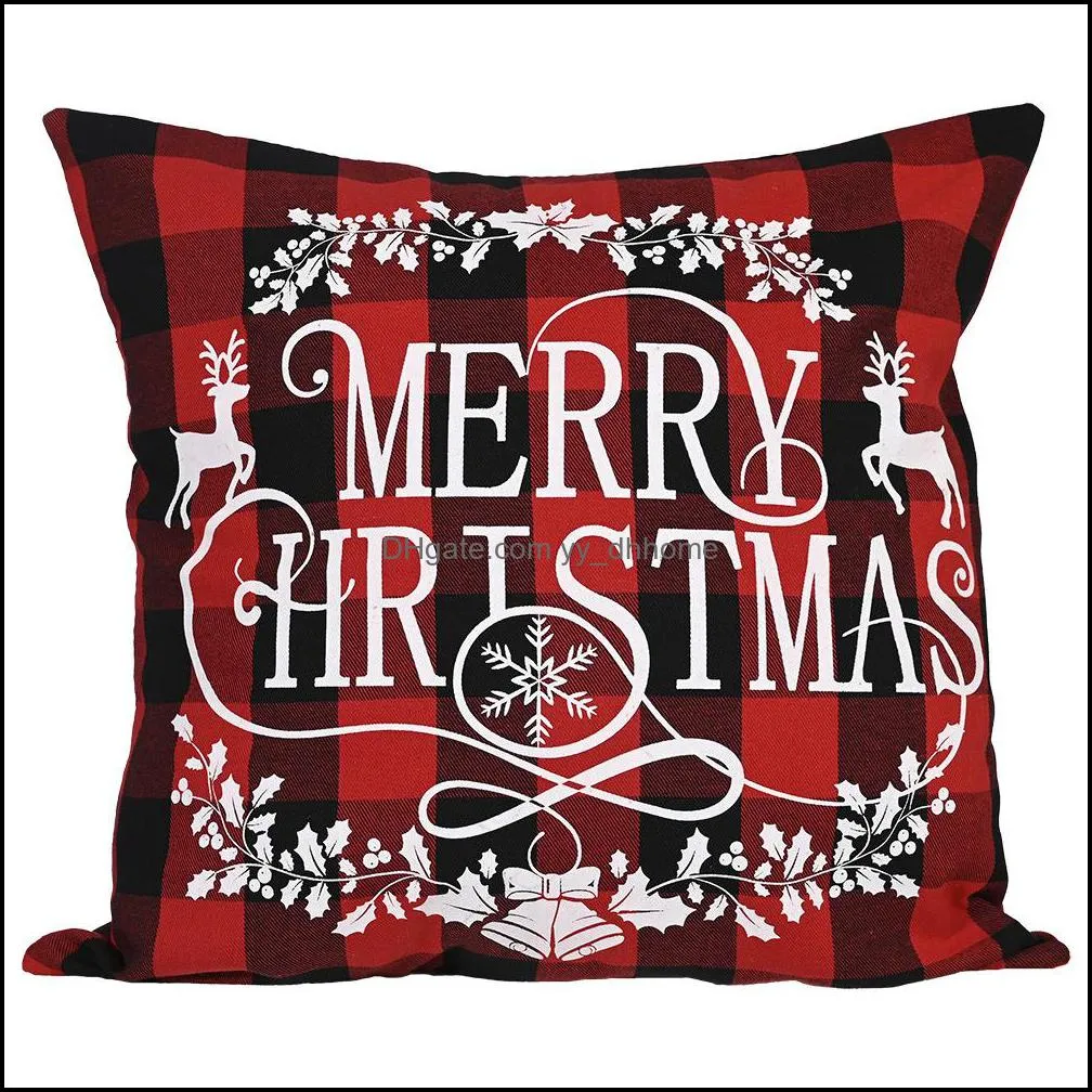 Christmas Pillow Case Black and Red  Plaid Linen Cushion Cover for Sofa Couch Xmas Decor 18 Inch XBJK2108