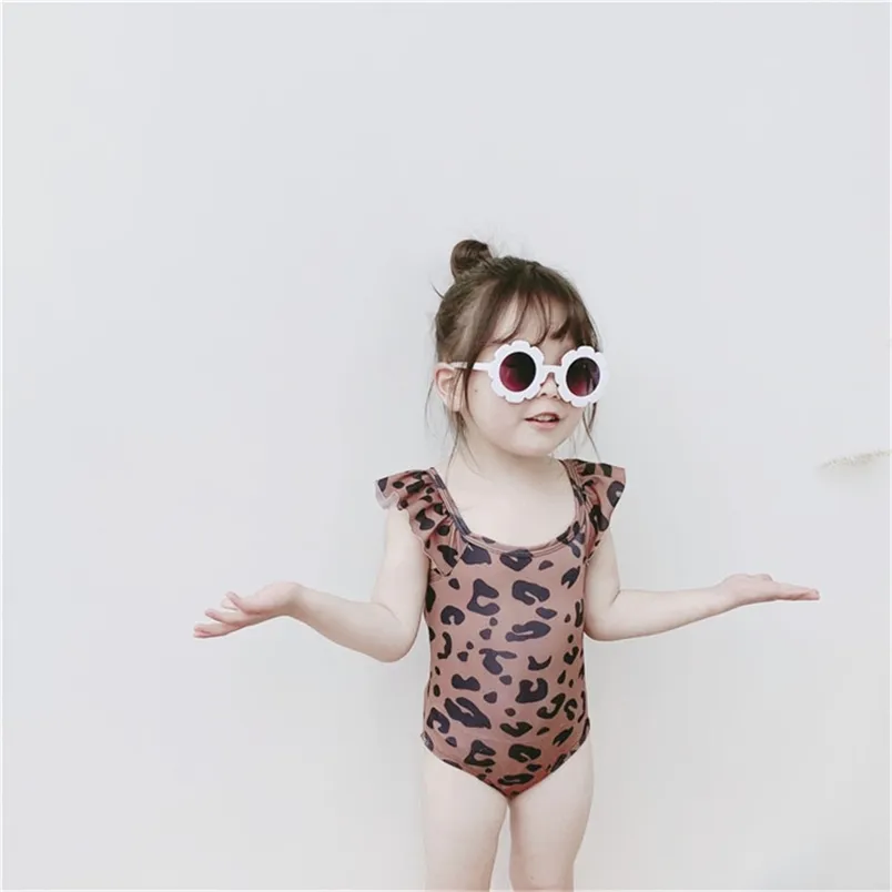 Maluch Dziewczyny Lampart Drukuj Basen Wear Baby Fashion Swimsuit Swiming Garnitur Hawaje Plaża Odzież dla dzieci 210619