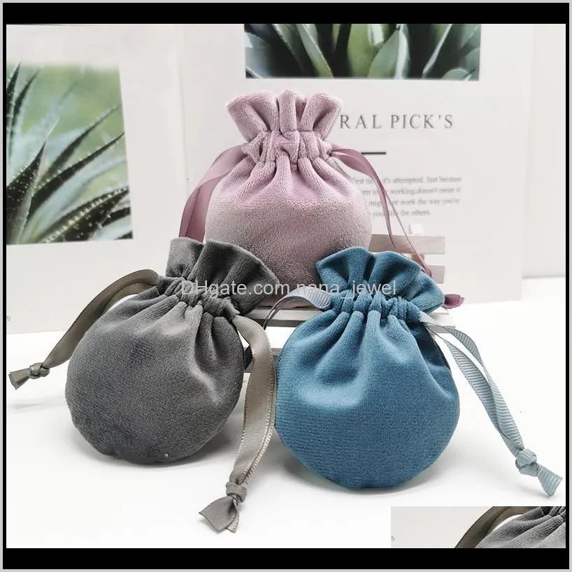 Round Velvet Jewelry Bag With Drawstring Dust Proof Jewellery Cosmetic Storage Gift Packaging Pouches For Boutique Retail Shop Package 5Cajf