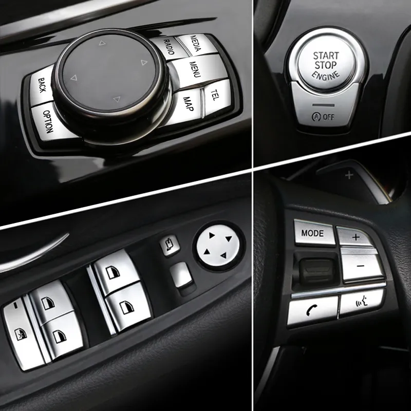 Accessoires d'intérieur de voiture ABS Chrome Bouton Couverture Autocollants Pour BMW 3 5 6 7 Série X3 X4 F10 F07 F06 F12 F13 F01 F02 F20 F30 F32 Car Styling