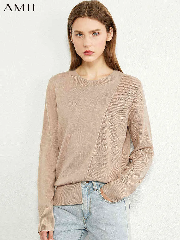 Amii Minimalisme Pull Pour Femmes Casual Oneck Tricoté Tops Mode Lâche Pull Irrégulier Automne Vêtements Femme Tops 12141044 Y1110