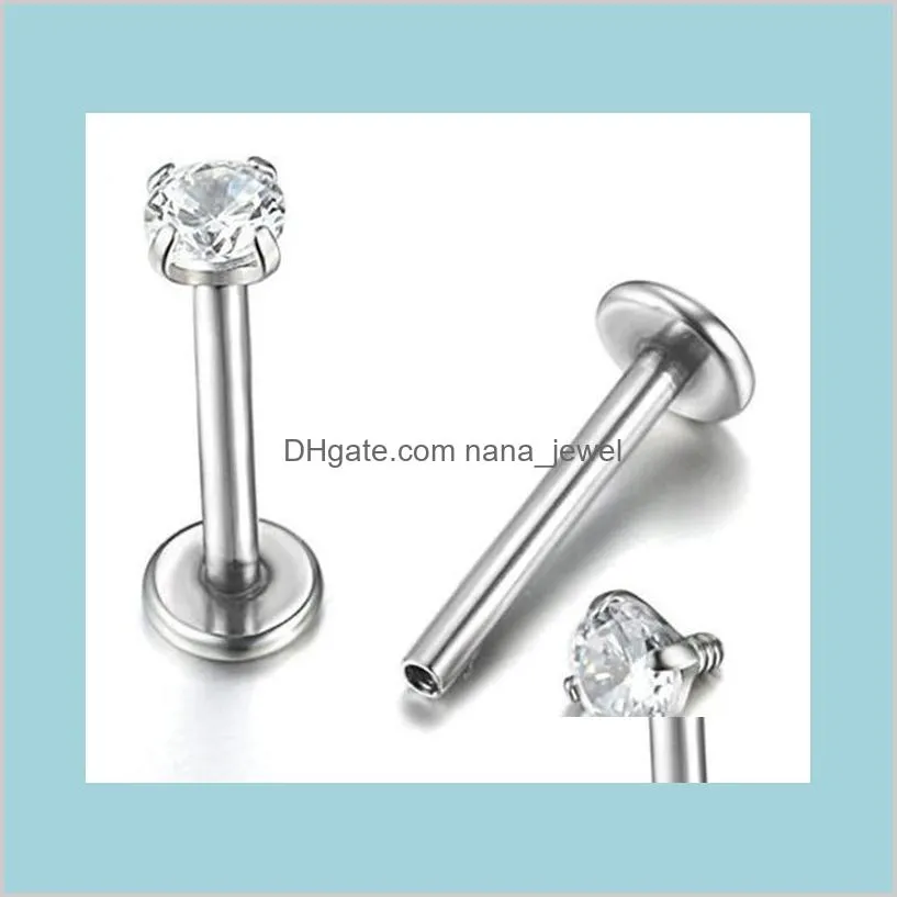 threaded prong gem tragus helix ear piercing body jewelrystar lip ring cubic zirconia internally