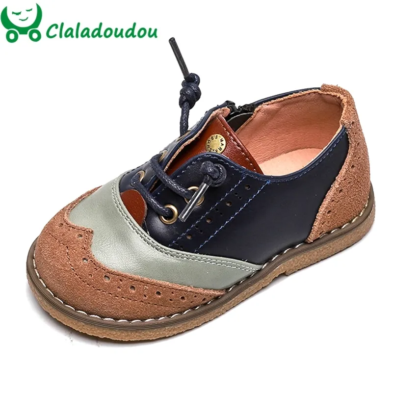 Chico zapatos formales de cuero genuino para niños fiesta boda retro buey flor tallada marca moda niño zapato Cladoudou 13,5-18,5 cm 210306