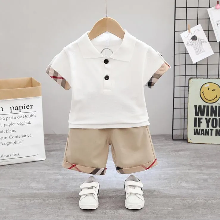 Fashion Summer Baby Boys Clothing Sets Turn-Down Collar Kids Short Sleeve T-shirt+Shorts 2pcs Set Children Suit Boy Outfits