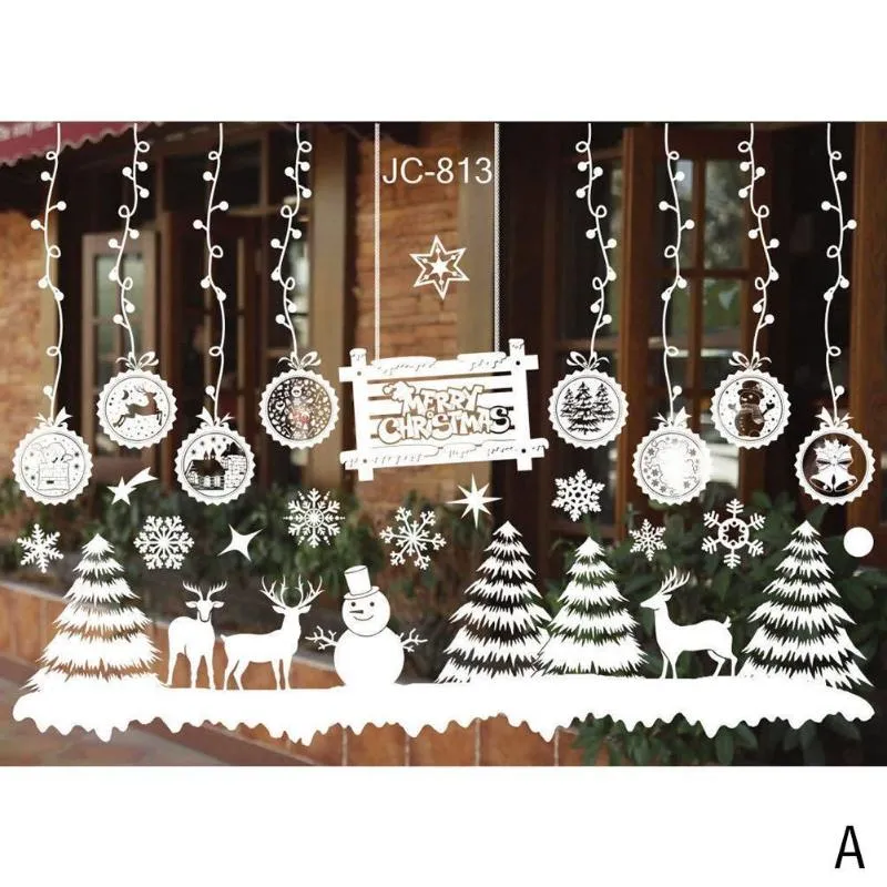 Наклейки окна Рождественские украшения Статические белые снежинки стены платье из ПВХ бесшовные дек