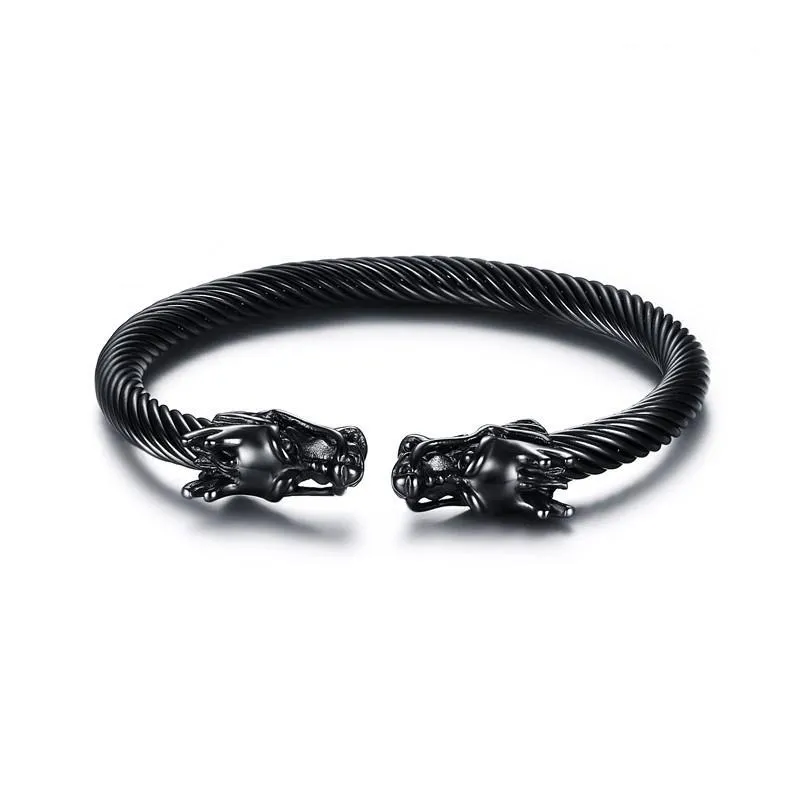 Bracelet tête de Dragon en acier inoxydable Dragon Bracelet noir bijoux mode Viking hommes Bracelet manchette femmes