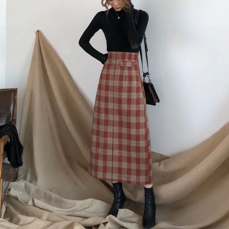 Larga De Larga De La Cintura De La Cintura Grande Para Las Mujeres Rojo Cálido Lana Elegante Elegante Falda Vintage Otoño Invierno Maxi Faldas 210305 De 47,38 € | DHgate