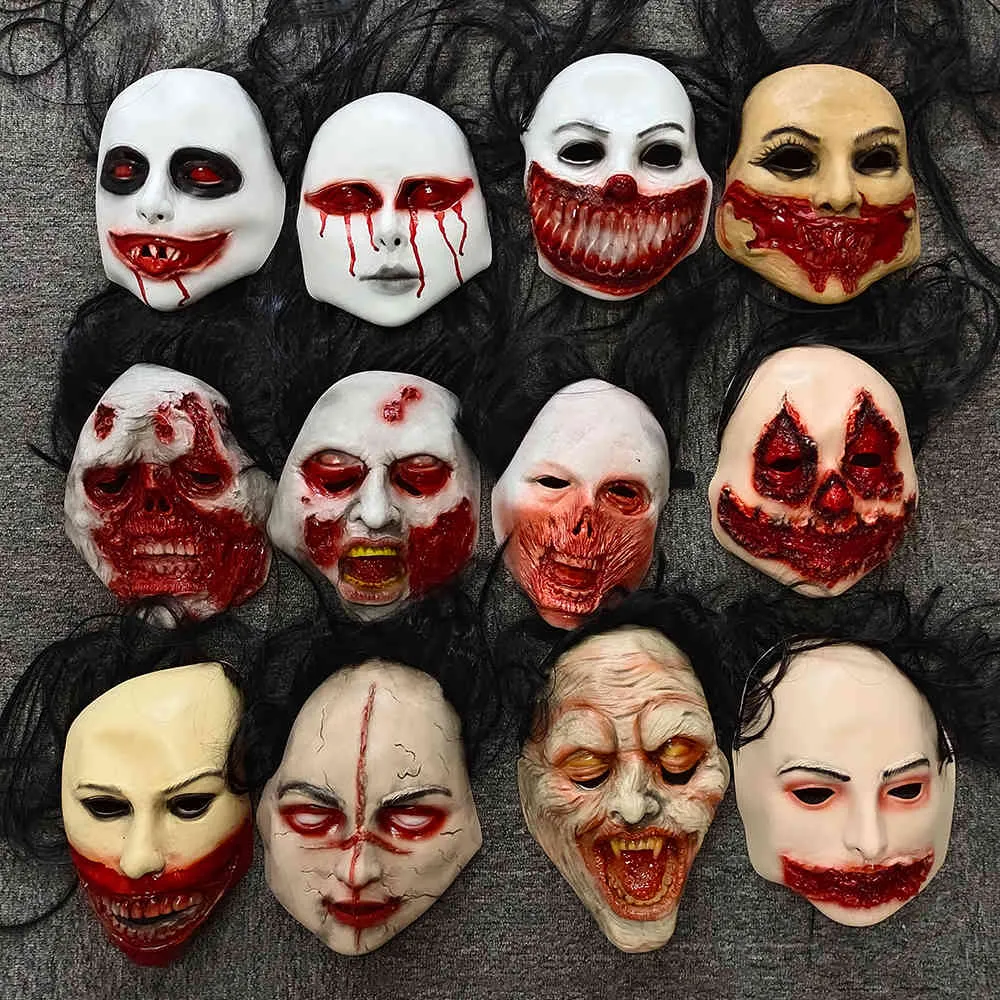 Halloween Scary Bloody Zombie s Vampire Cosplay Tillbehör Skräck Latex Mask Designs