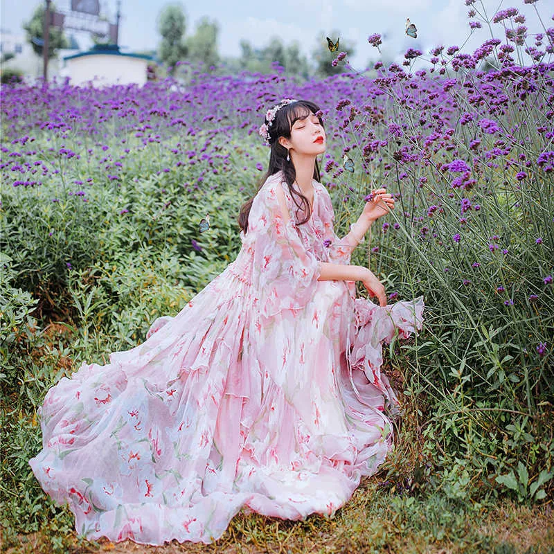 autumn chiffon dress Ruffled Collar Autumn Chiffon Floral Dress
