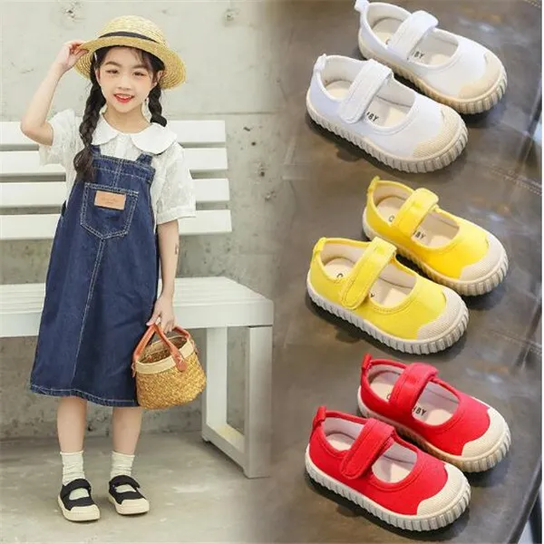 2022 Fashion Children's Canvas Summer New Students Koreaanse Casual Biscuit Flats Ademende Hot Cute Girls Kids schoenen