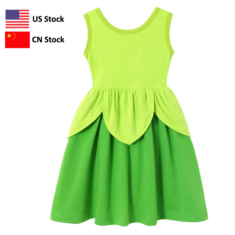 Meninas Tinker Bell Dress Kids Princess Party Dress Up Trajes Contos de Fadas Contos Verde Verde Roupas Verão Verão Cosplay Frock 210303