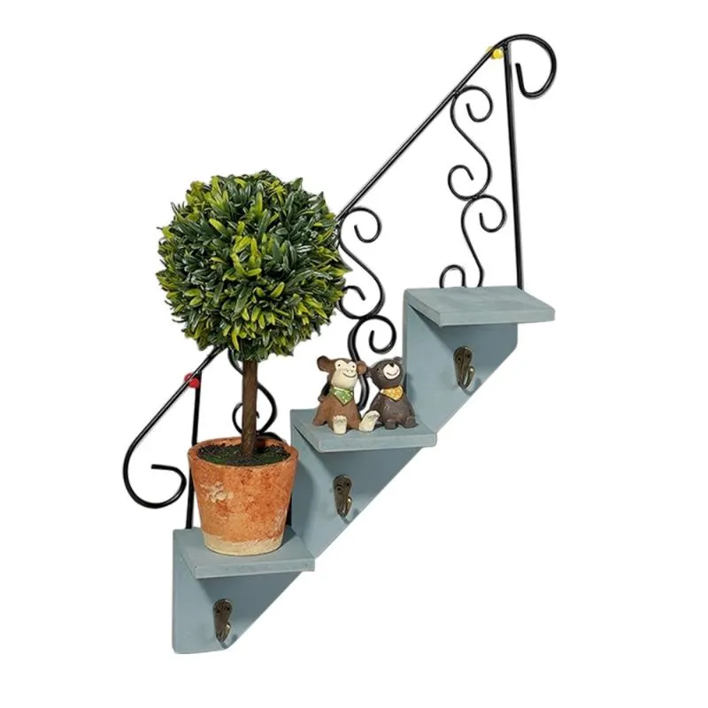 Kanca Raylar Ferforje Raf Duvara Monte Çiçek Standı Ev Organizatör Dekoratif Kurulumu Kolay 1 Adet Merdiven Tasarımı Uygun Depolama RA