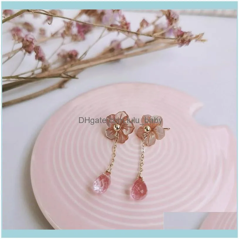 Dangle & Chandelier DAIMI Faceted Water Drop Pink Topaz Earrings Female Genuine Gemstones 14K Gold Filled For Women