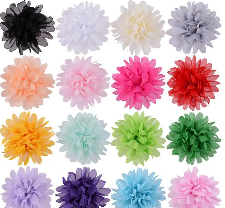 Moda Yeni Büyük Şifon Saç Çiçekler 10 cm Kafa DIY Çiçekler Klipsiz Düz Geri Ücretsiz