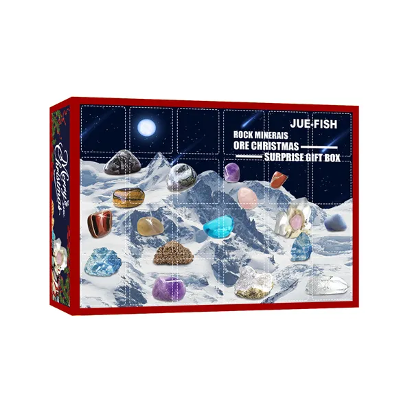 Healing Crystal Advent Calendar 2021 Jul, Rock, Fossil Mineral Kit, Jul Countdown Leksaker Set Gåvor för tjejer och pojkar