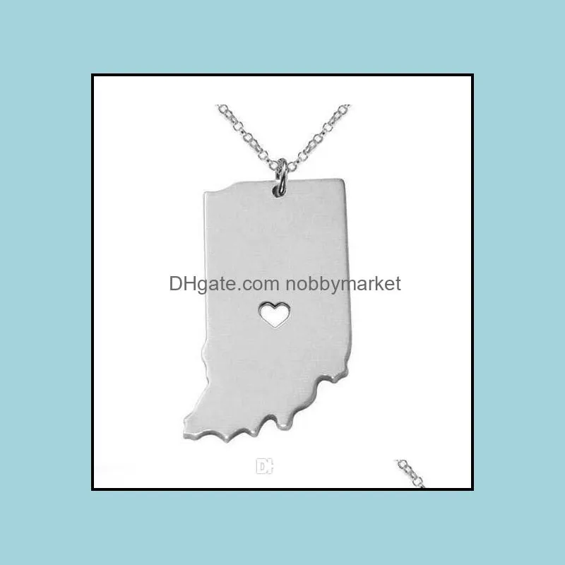 US Indiana State Map Necklaces, Personalized State Shaped pendant Necklace,s925 silver Necklace With A Heart