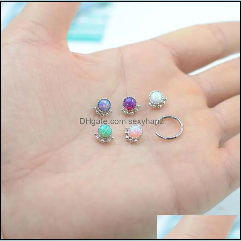 Other CHUANCI Captive Bead Ring Opal Gem Nose Septum Clicker S Piercing Ear Rook Cartilage Earring Body Jewelry