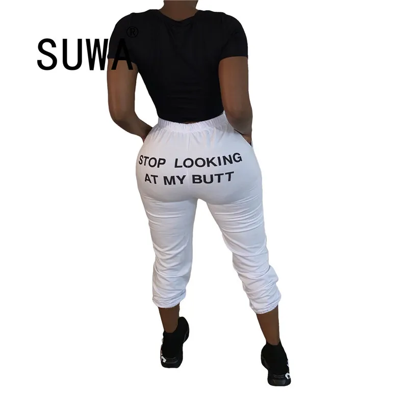 Partihandel Produkt Mode Back Brev Skriv ut Höga midjabyxor för kvinnor Cool Girl K-Pop Cargo Pants Sweatpants 210525