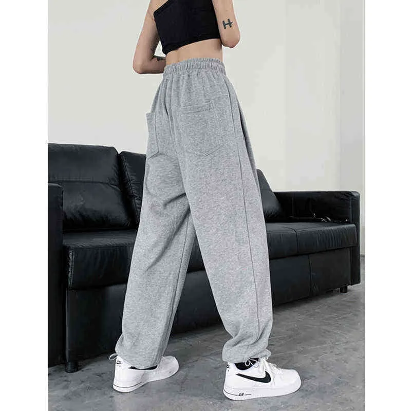 Gray Korean Fashion Jogging Sweatpants For Women Oversized Wide