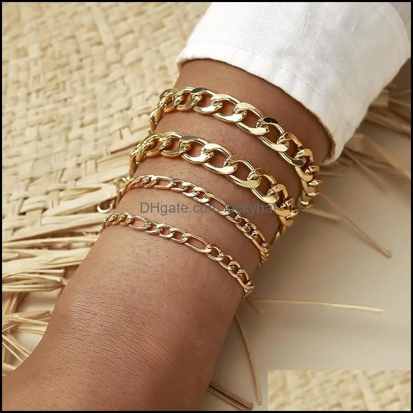 4 unids/set, cadena pulseras para las mujeres aleación de Color oro de Metal ajustable joyería fiesta de accesorios