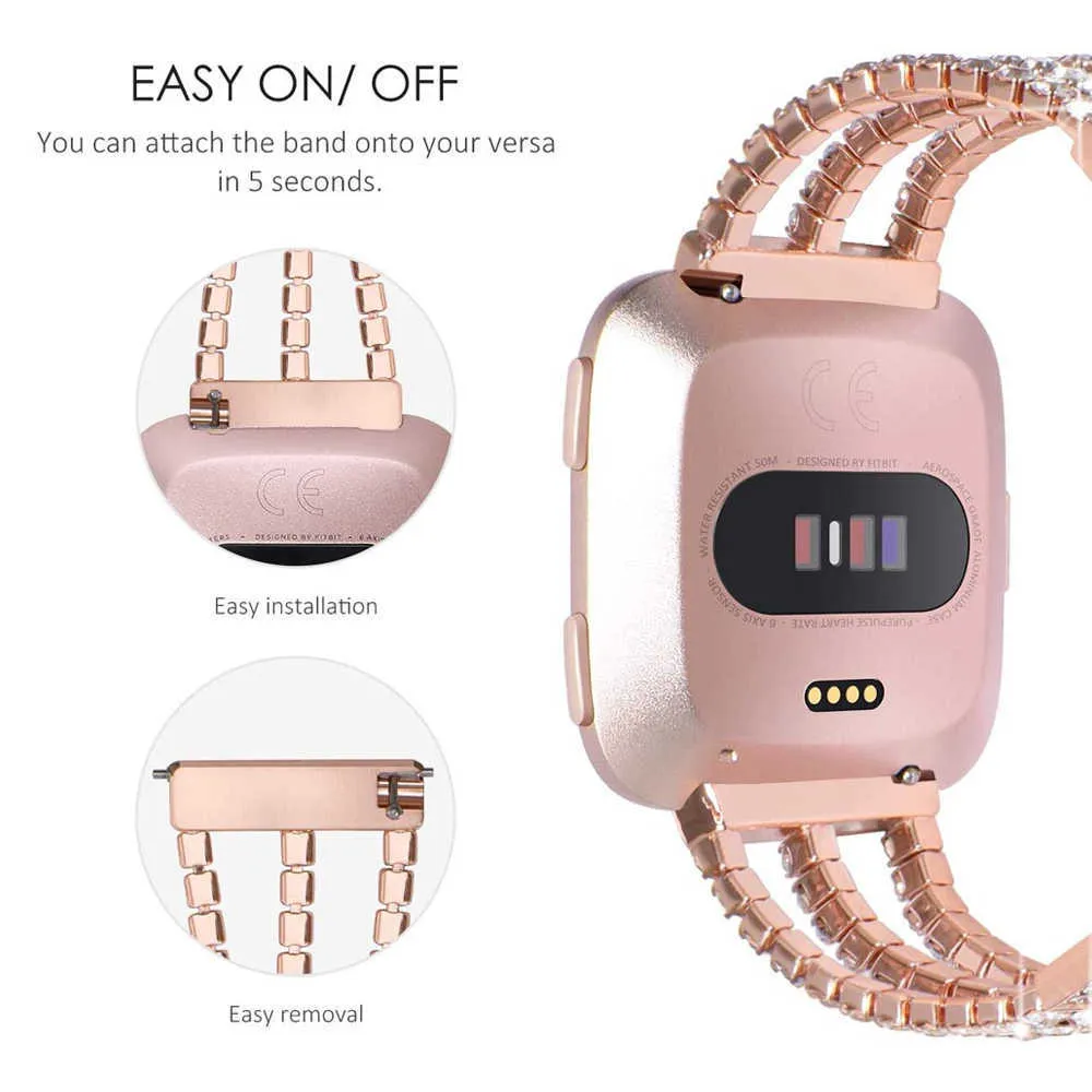 Bracelet en or rose pour Fitbit Versa 2 3 lite bande de remplacement femme pour Fitbit Sense bracelet Bling Fitbit Sense Correa luxe H0293O