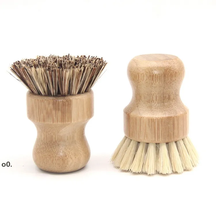Round Wood Brush Handle Pot Dish Household Sisal Palm Bamboo Kitchen Chores Rub Cleaning Brushes LLE11970
