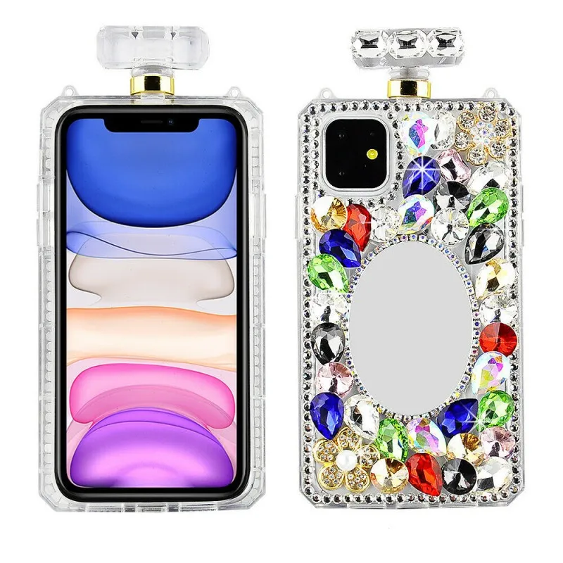 Bling Diamond Holder bottiglia di profumo Custodie morbide per LG K51 Stylo 6 5 4 MOTO G stilo Donna Strass Diamanti colorati Aristo5 K31 K40 Cover per specchio