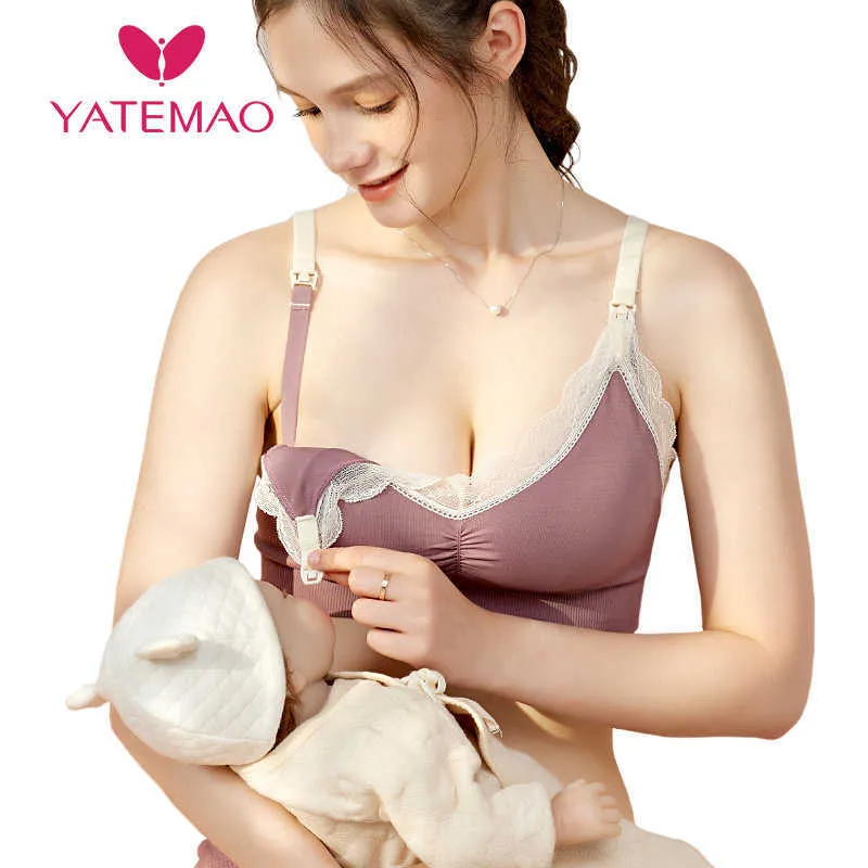 Yatemao Lace Maternity Nursing BH för att mata bröstfoder BRA Underkläder kläder för gravida kvinnor Soutien Gorge Avaitement Y0925