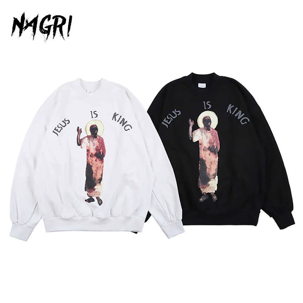 Nagri Jezus is King Print Sweatshirt Mannen Casual Lange mouw Pullover Hoodie Hip Hop Mannelijke Mode Tops Oversize Hoodies T200917