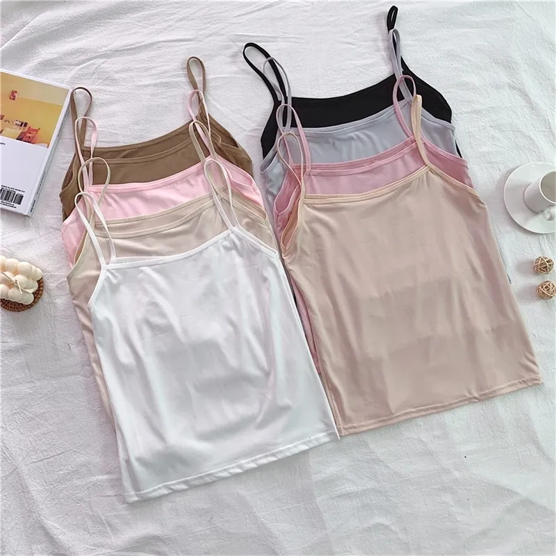 Spaghetti Strap Summer Sexy Tank Top Mujeres Crop Top Sin mangas Camisoles Mujer Sólido 8 Color Camis Street Ladies Tops 210308
