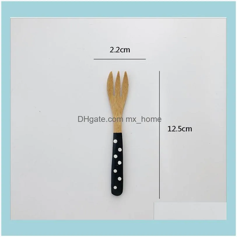 Dot Tablewares Black White Bamboo Knife Cake Dessert Spoon Hand-made Spoon Fork Home Tableware Kitchen Canteen Tableware Accessories