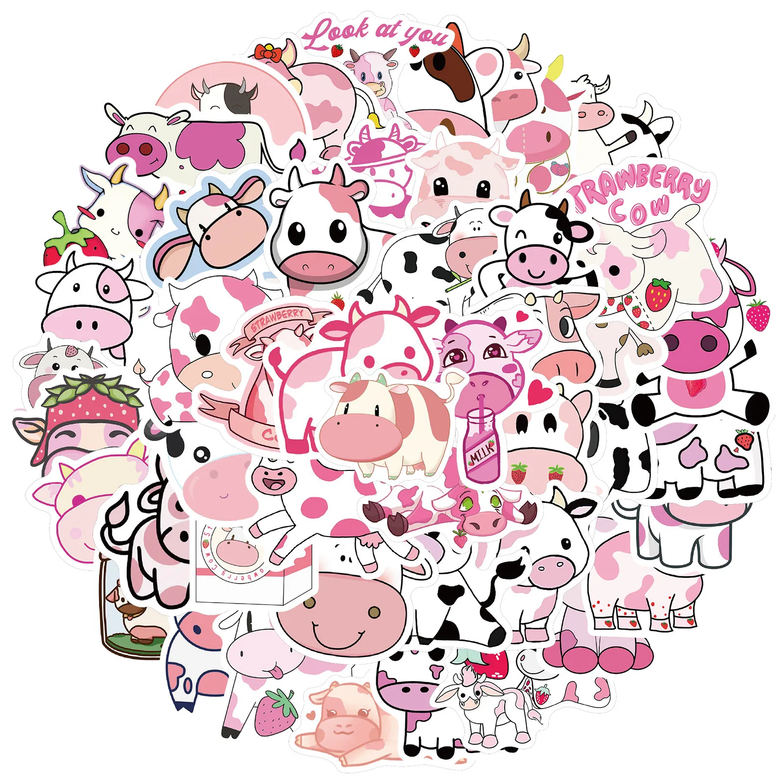 Kawaii Cartoon Pink Strawberry Cow VSCO Stickers For Kids DIY ...