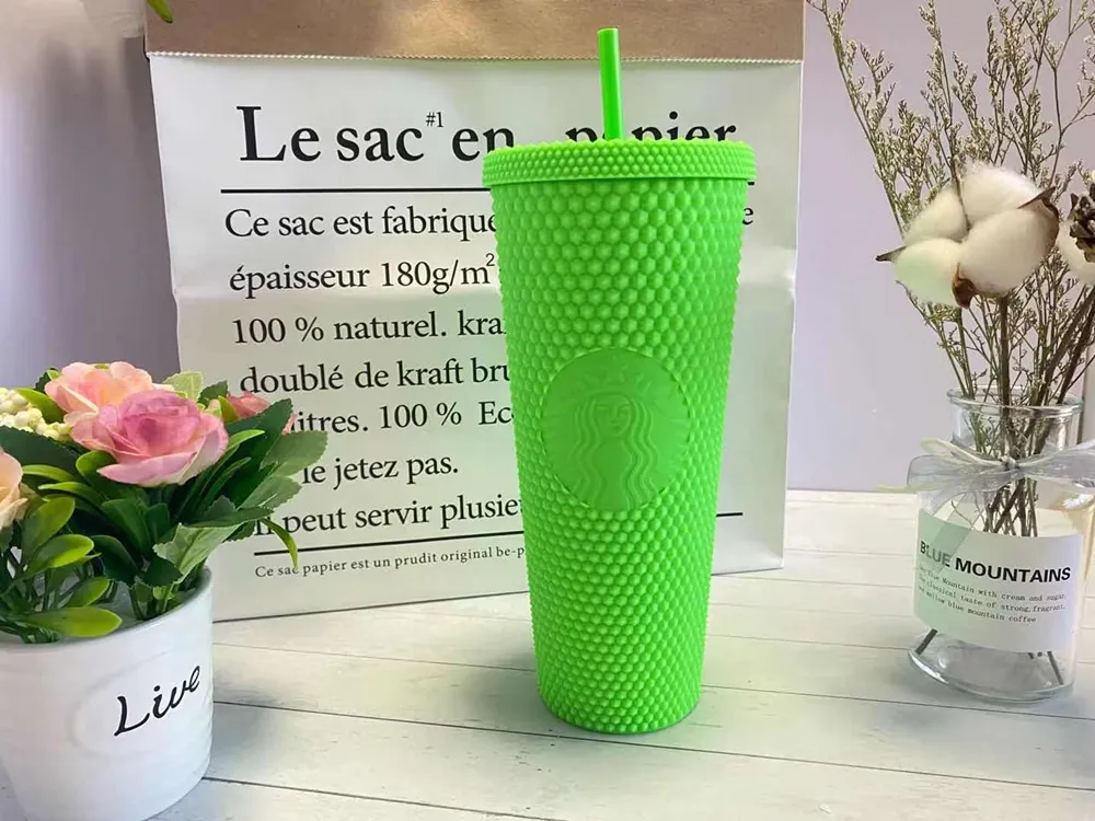 2021 Starbucks Studded Tumblers 710ML Plastic Coffee Mug Bright Diamond Starry Straw Cup Durian Cups Gift Product