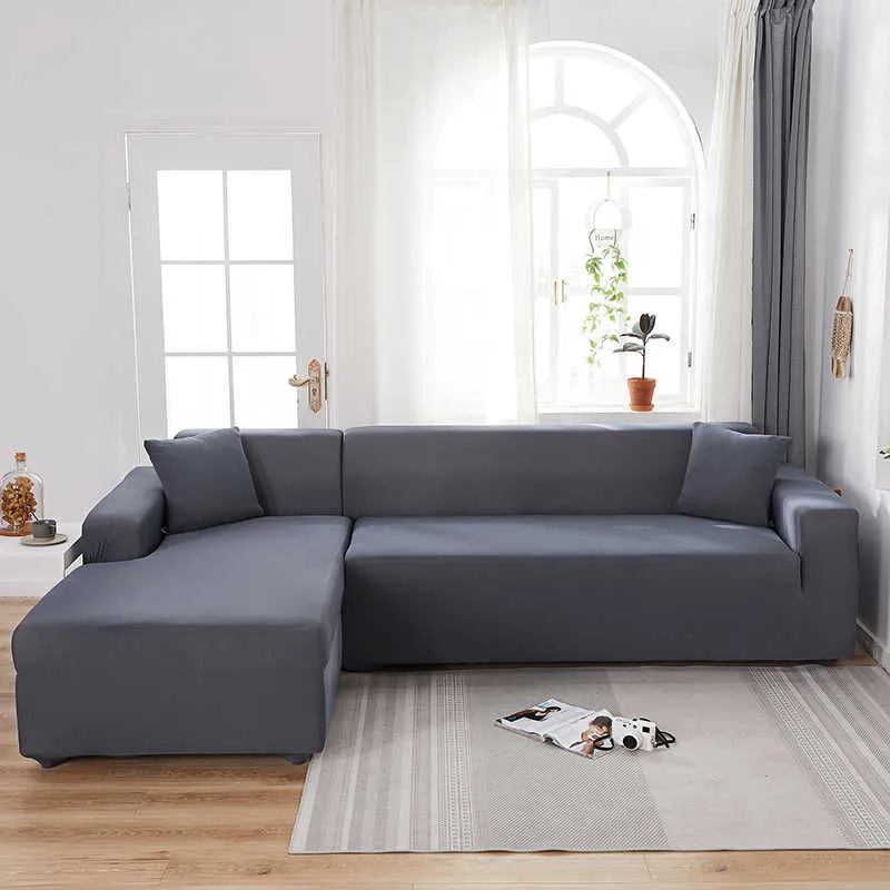 Solid Color Stretch Sofa Pokrywa do salonu Elastyczne Sliplovers Kanapa L Kształt fotel Single / Dwa / Trzy / Cztery SEAT 210723