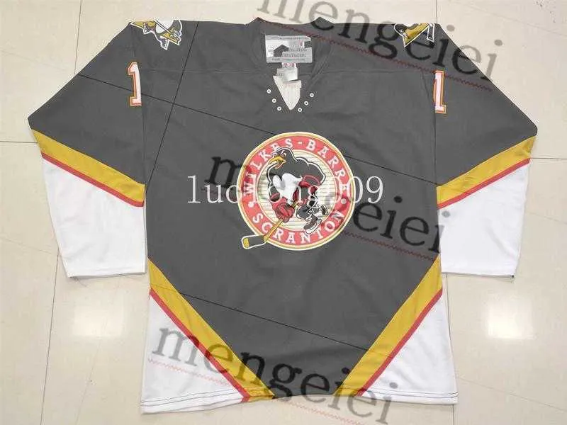 تخصيص Wilkes Barre Scranton Penguins 1 من Dwight Hockey Jersey Embroidery قام بتخليص أي رقم وأسماء القمصان