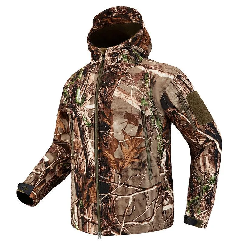 사냥 재킷 야외 양털 따뜻한 하이킹 Softshell 방수 바람막이 코트 군용 전술 카모 외부웨어 의류 사냥