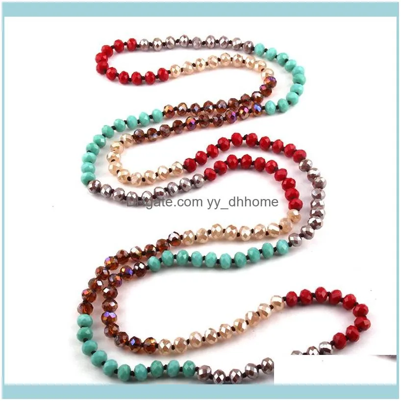 Chains Fashion Bohemian Jewelry 150cm Crystal Glass Long Knotted Dark Multi Color Necklace