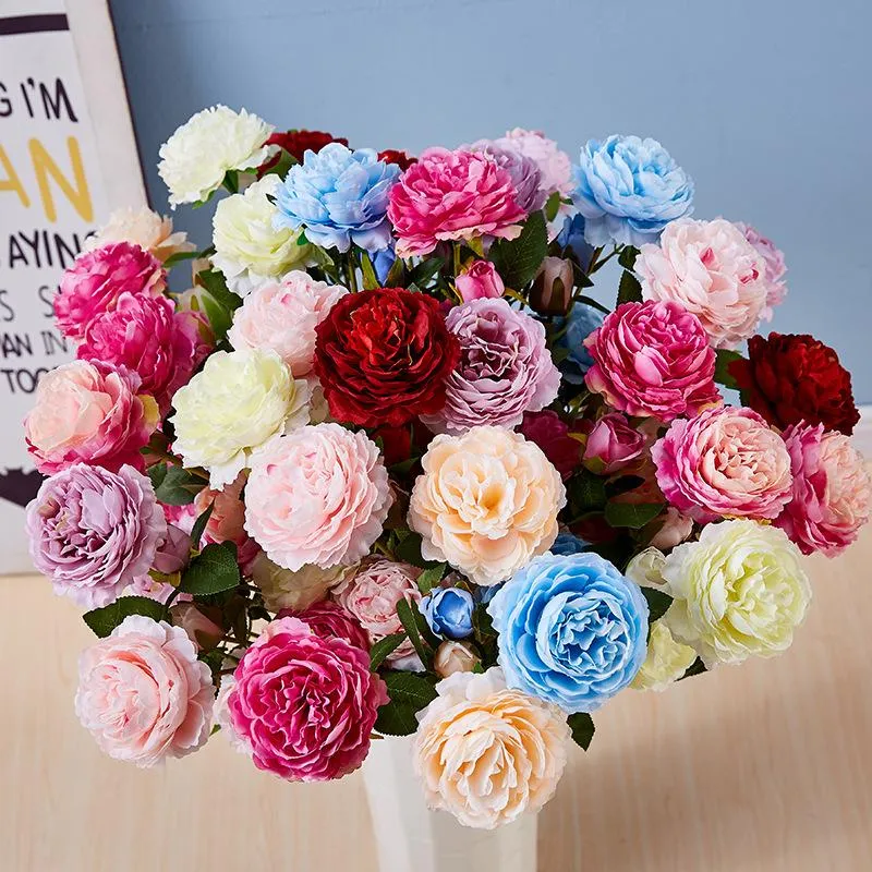 65cm 1 Bouquet 3 Köpfe Künstliche Blumen Pfingstrose Rose Herbst Seide Gefälschte Blumen für DIY Wohnzimmer Haus Garten Hochzeit Dekorationen XD24536