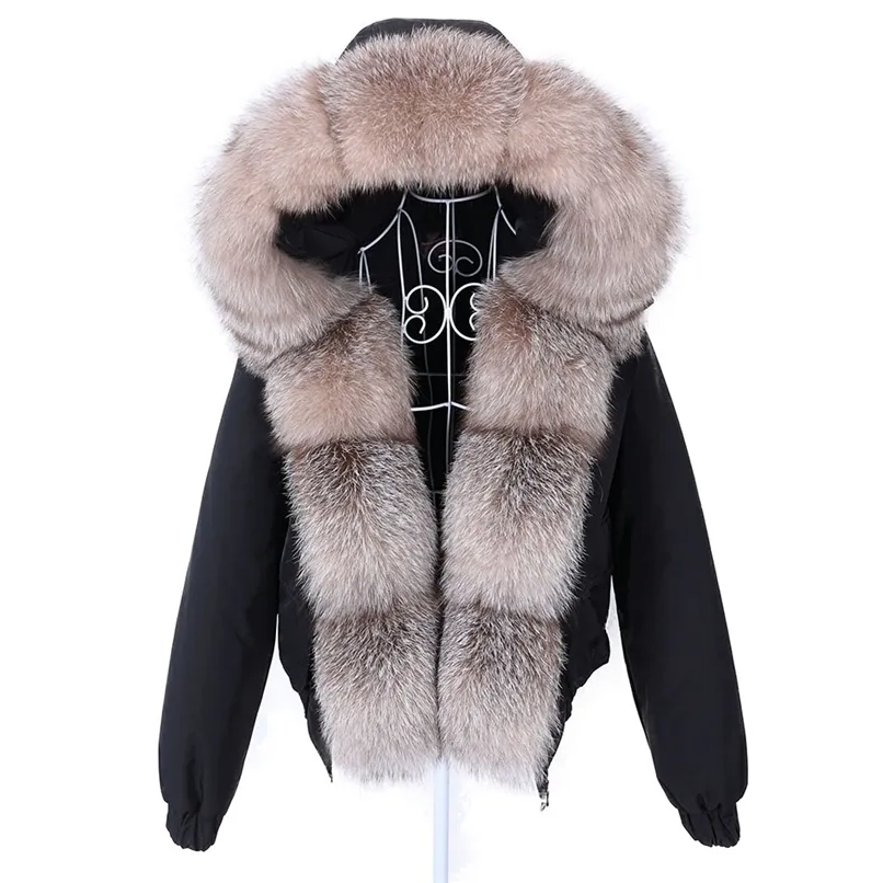 MAOMAOKONG Fashion short Women's Real fur coat natural raccoon big fur collar winter parka bomber jacket Waterproof 211129