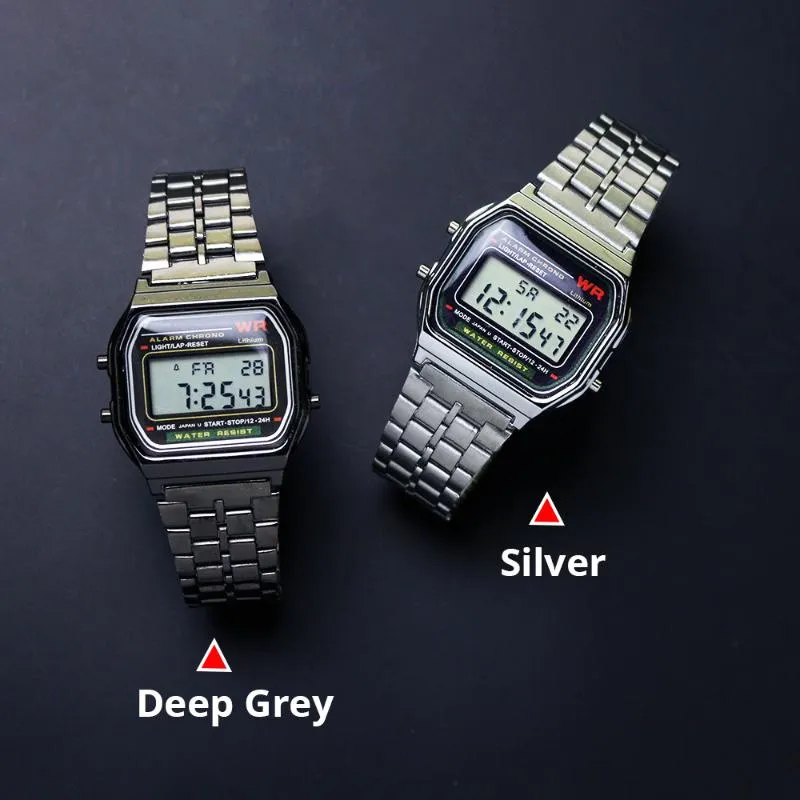 Retro Style Mens Digital Silver Watch With Rose Gold And Silver 