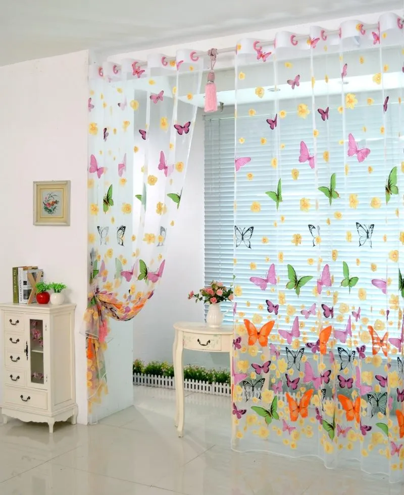 Zasłony Zasłony 100 CM X 200 cm Butterfly Print Sheer Panel Panel Zasłony Room Divider do Dekoracji sypialni