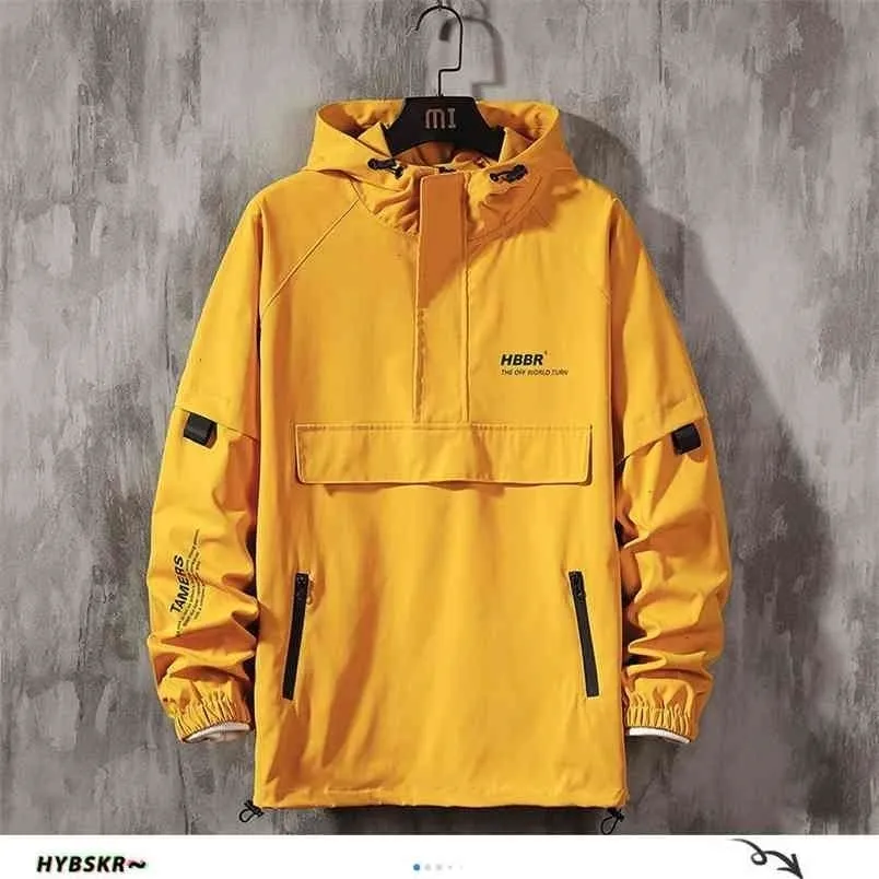 Hybskr Japanische Männer Hoodes Jacken Streetwear Mann Lose Beiläufige Outwear Mäntel Hip Hop Männer Windjacke Jacke Plus Größe Mann Tops 210818