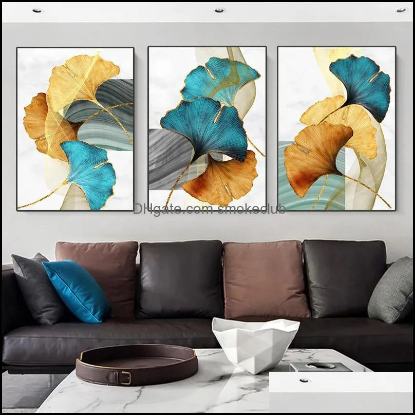 3 Panels Gold Green Leaves Nordic Wall Art Prints Cuadros Decorativos Posters and Prints Cheap Dropshipping Home Decor Pictures