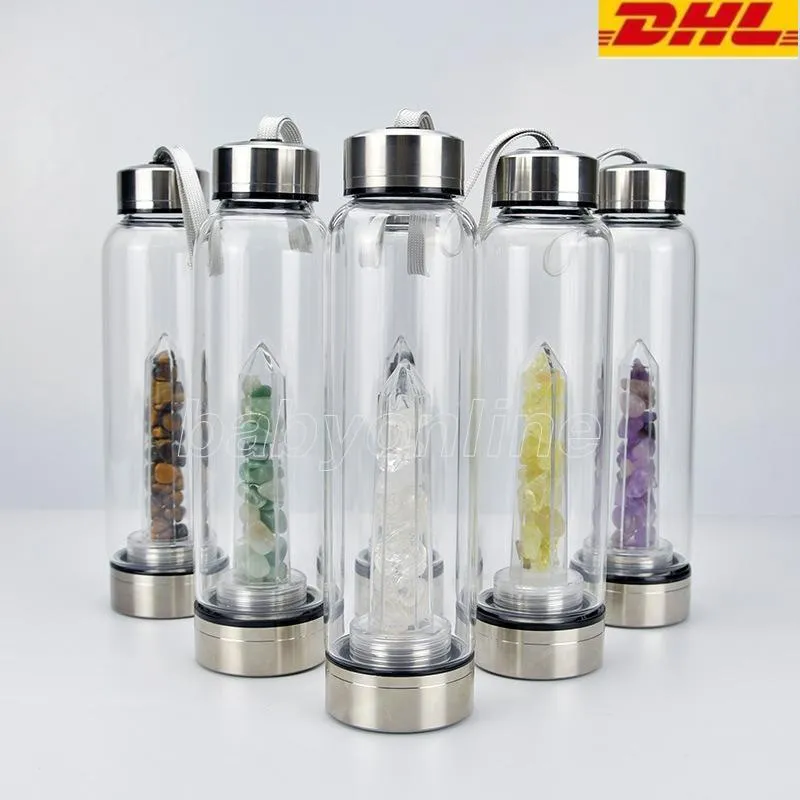 New Natural Quartz Gem Glass Water Bottle Direct Drinking Glass Crystal Cup 8 Styles DHL Free FY4948