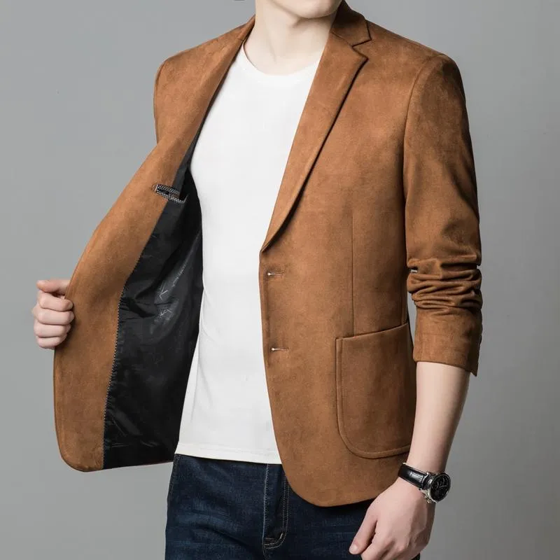 Alta Calidad Khaki Velvet Americana Hombre Hombre Slim Fit Black Suede Cuero Chaquetas Moda Marido Ropa Trendy Menits Trajes Blazers De 107,3 € | DHgate